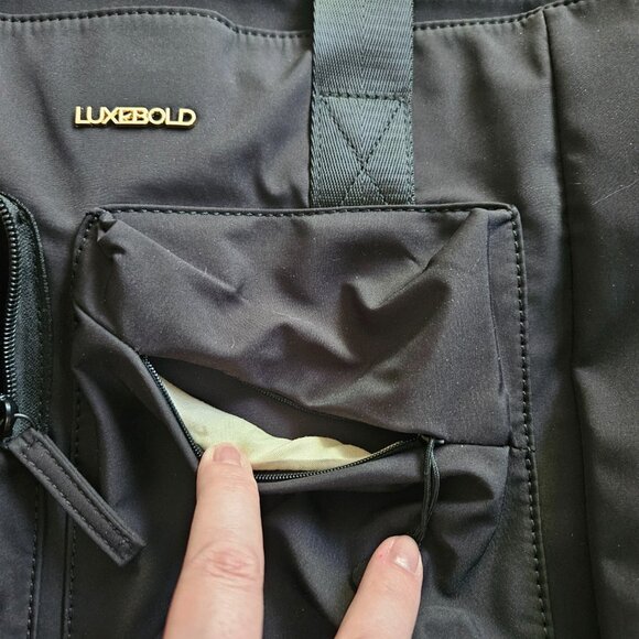 Luxebold | Multi-Pockets Black Canvas Work School Tote Bag - NWT - Picture 3 of 16